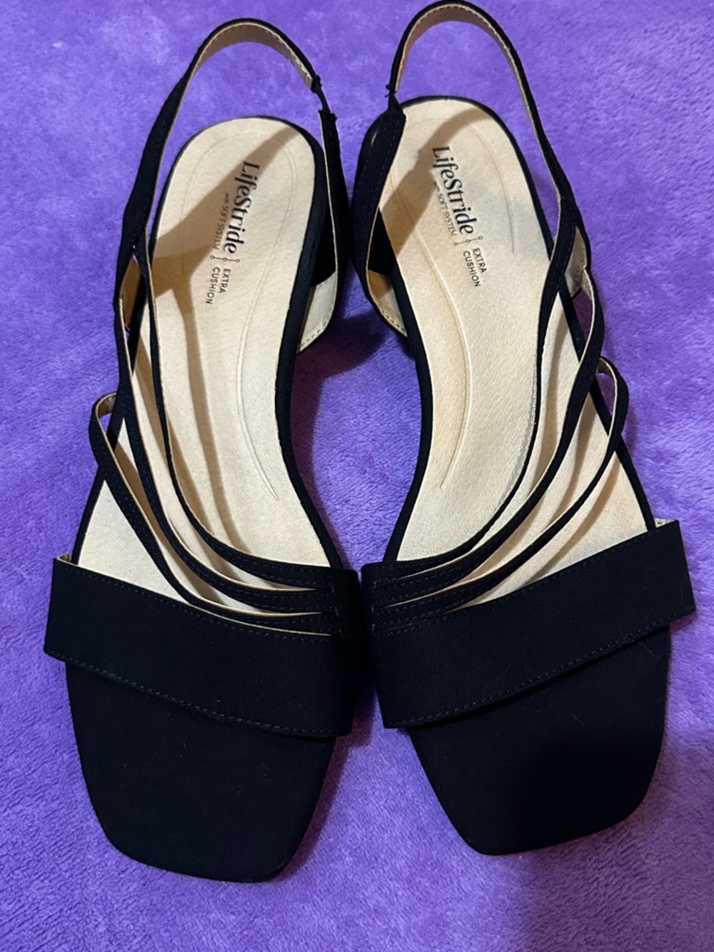 Life Stride Black Strappy Slingback Sandals with Small Block Heel